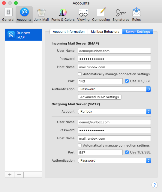 mac mail server settings outgoing