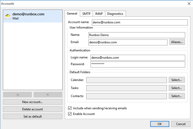 account settings for em client