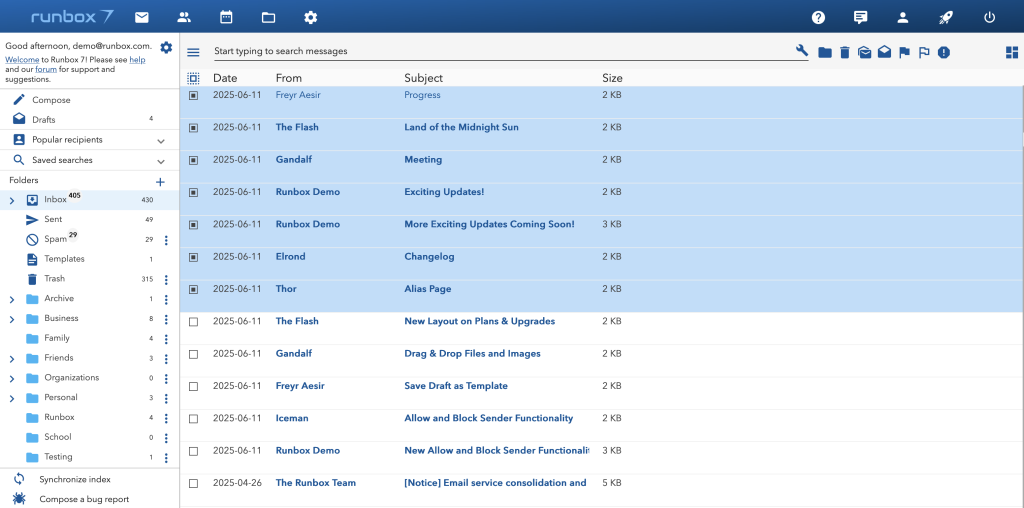 Runbox 7 bulk select