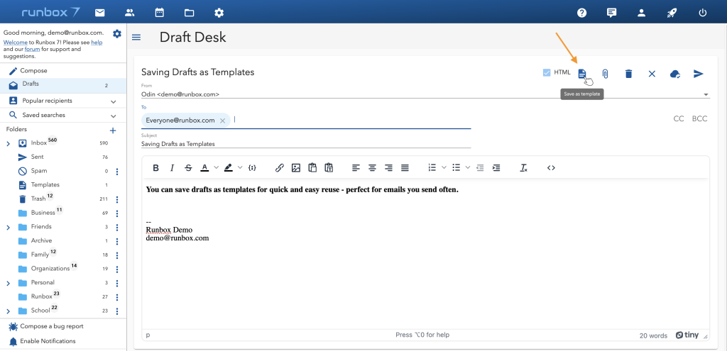 Saving drafts as templates